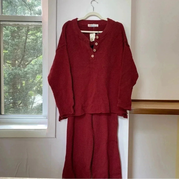 NWT Free People Hailee Sweater Set Two Piece Matching Pants in Red FP Beach - Picture 11 of 12